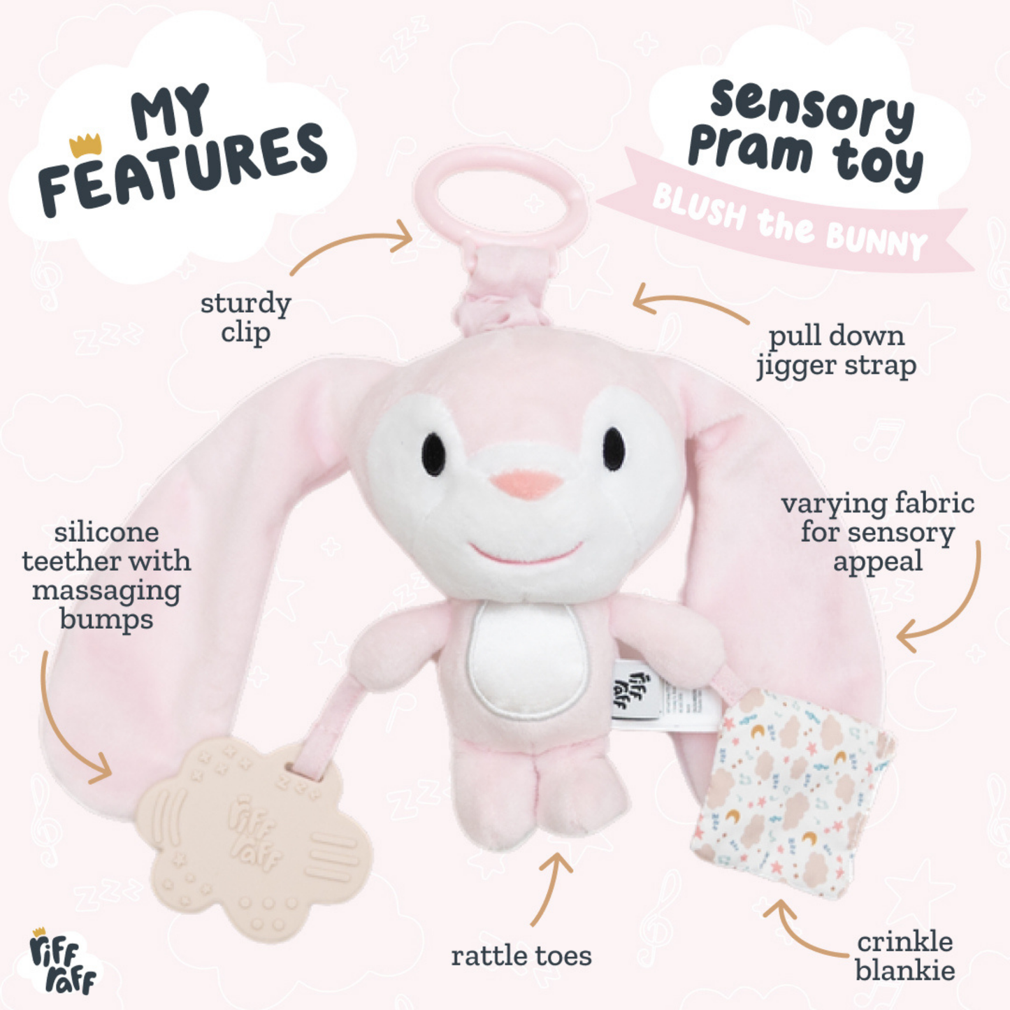 Sensory Pram Toy - Blush the Bunny