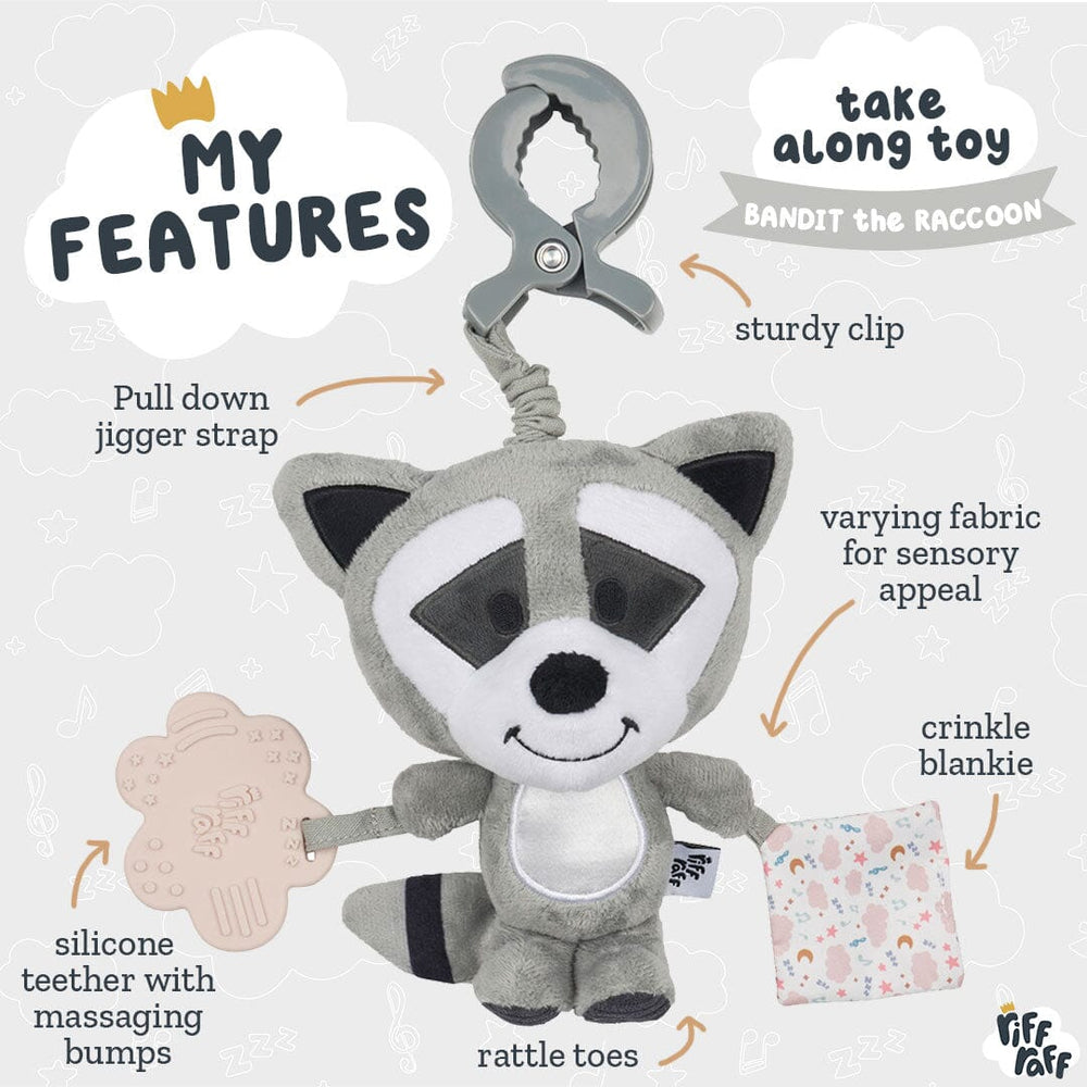 Sensory Pram Toy - Bandit The Raccoon - Riff Raff Baby UK